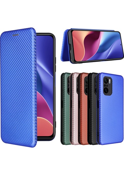 Otomatik Emilmiş Stand Karbon Fiber Doku Xiaomi Redmi K40 Pro/redmi K40/REDMI K40 Pro+/mi 11I/POCO F3-Blue Için (Yurt Dışından)