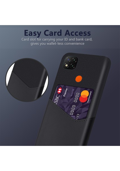 Kart Tutucu Kumaş+Pu Deri Kaplamalı Pc Xiaomi Redmi 9c/redmi 9c Nfc-Black Için (Yurt Dışından)