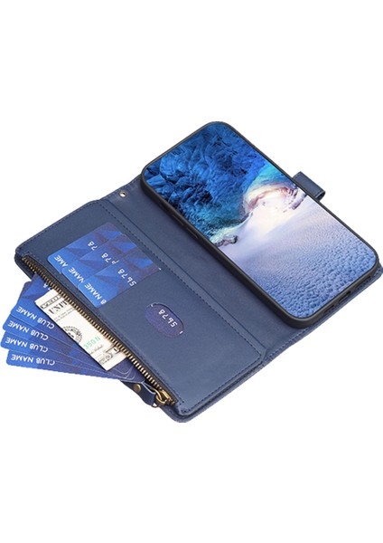 Xiaomi Için BF19 Redmi 9A Önleme Önleyici Telefon Kapağı Zippered Pu Deri Cüzdan Standı Telefon Vaka-Mavisi (Yurt Dışından) modelleri
