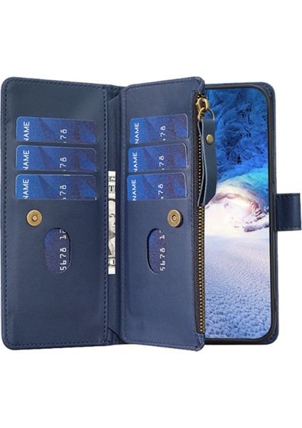Xiaomi Için BF19 Redmi 9A Önleme Önleyici Telefon Kapağı Zippered Pu Deri Cüzdan Standı Telefon Vaka-Mavisi (Yurt Dışından) fırsatları