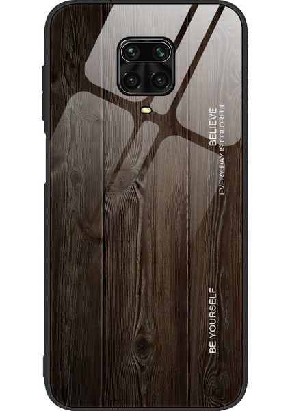 Ahşap Tahıl Deseni Tpu+Xiaomi Redmi Için Temsilli Cam Geri Kılıf Not 9s/not 9 Pro Max-Black (Yurt Dışından)
