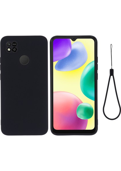 Xiaomi Redmi Için Telefon Kılıfı 10A 4g/9c/9c Nfc Düşme Geçirmez Sıvı Silikon+Yumuşak Astar Koruyucu Arka Kapak Kayış-Siyah (Yurt Dışından)