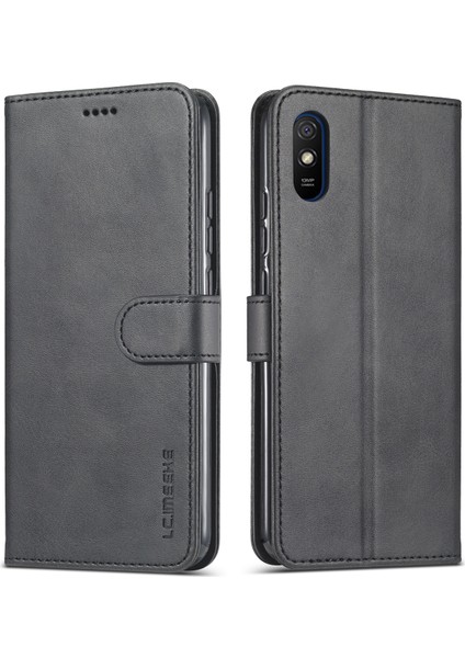 Cüzdan Standı Deri Cep Telefonu Xiaomi Redmi 9A-BLACK Için (Yurt Dışından)