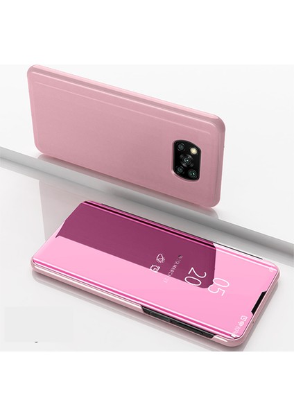 Pencere Aynası Yüzey Deri Deri Flip Telefon Kapağı Xiaomi Için Poco X3/poco X3 Nfc Destek Kablosuz Şarj Rozeti Altın (Yurt Dışından)