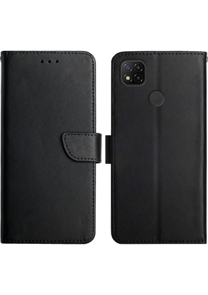 Nappa Doku Düz Renk Orijinal Deri Dış Kapak+Yumuşak Tpu Iç Kabuk Yatay Stand Cüzdan Kılıfı Xiaomi Redmi 9c/redmi 9c Nfc-Black (Yurt Dışından)