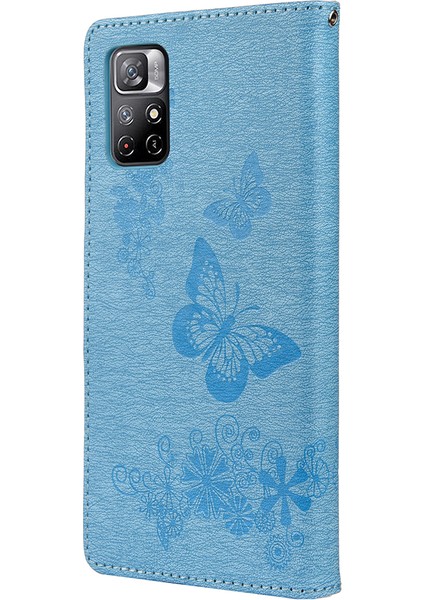Xiaomi Redmi Için Not 11 5g (Çin) (Mediatek)/not 11T 5g/not 11S 5g Shock Baskası Büyük Kelebili Çiçek Koruyucu Telefon Kabuğu Flip Stand Cüzdan Deri Telefon Kılıf Mavisi (Yurt Dışından) modelleri