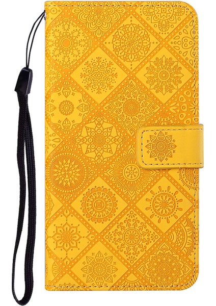 Çekim Dirençli Baskı Etnik Tarzı Çiçek Manyetik Toka Cüzdanı Pu Deri Kabuk Xiaomi Redmi Note 11 Pro 5g (Çin) (Mediatek)/not 11 Pro+ 5g-Sarı (Yurt Dışından)