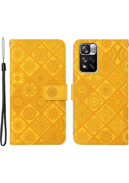 Çekim Dirençli Baskı Etnik Tarzı Çiçek Manyetik Toka Cüzdanı Pu Deri Kabuk Xiaomi Redmi Note 11 Pro 5g (Çin) (Mediatek)/not 11 Pro+ 5g-Sarı (Yurt Dışından) fiyatları