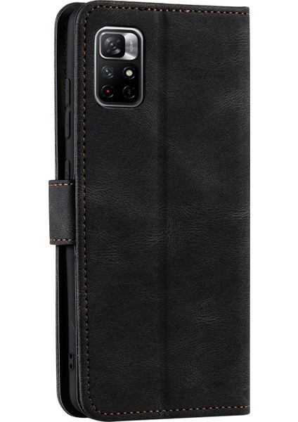 Birleştirme Dikiş Cilt Dokunuşu Hissi Tam Koruma Pu Deri Kapak Iç Tpu Telefon Kasası Kabuk Xiaomi Için Stant Cüzdanı Not 11 Pro 5g (Çin) (Mediatek)/not 11 Pro+ 5g-Black (Yurt Dışından) modelleri