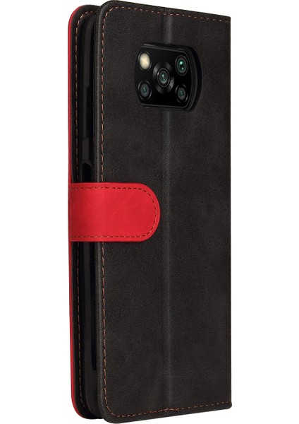 Iki Renkli Birleştirme Iş Tarzı Moda Pu Deri Flip Stand Cüzdan Kapağı Xiaomi Poco X3 Nfc/poco X3/poco X3 Pro-Kırmızı/siyah (Yurt Dışından)