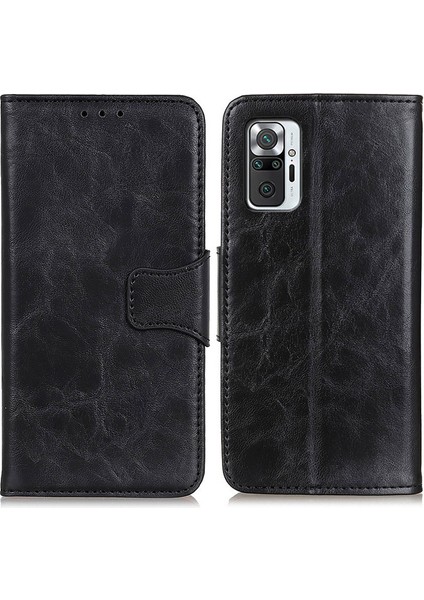 4U Sky Cüzdan Tasarım Folio Flip Crazy Horse Doku Pu Deri Deri Stand Koruyucu Kapak Xiaomi Redmi Note 10 Pro Max/redmi Note 10 Pro-Black (Yurt Dışından)