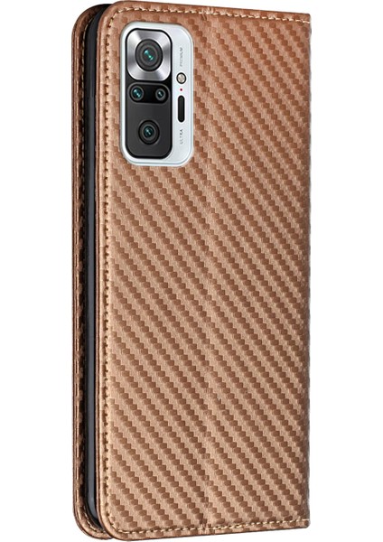 Düz Renkli Karbon Fiber Doku Manyetik Otomatik Kapanan Deri Standı Cüzdan Kapağı Xiaomi Için Telefon Kasası Note 10 Pro 4g (Hindistan)/(Global) -Brown (Yurt Dışından)