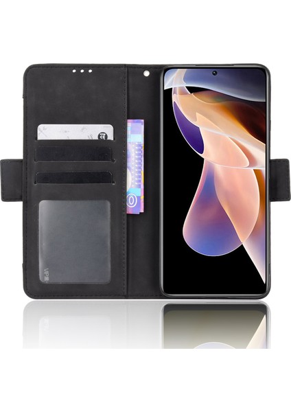 Manyetik Kapanma Çekmeye Dayanıklı Kılıf Çok Kart Yuvası Tasarım Cüzdanı Pu Deri Telefon Kapağı Xiaomi Redmi Not 11 Pro+ 5g/redmi Note 11 Pro 5g (Çin) (Mediatek) -Black (Yurt Dışından)