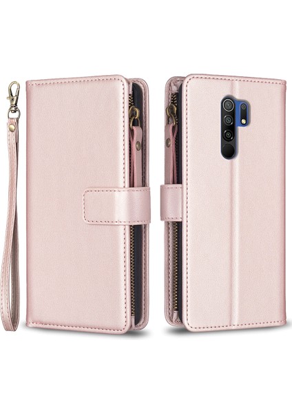 Xiaomi Redmi Için BF19 9 Anti-Dut Pu Deri Deri Cüzdan Fermuarlı Cep Telefon Kılıfı Stand Telefon Kapak Çizgisi Altın (Yurt Dışından)