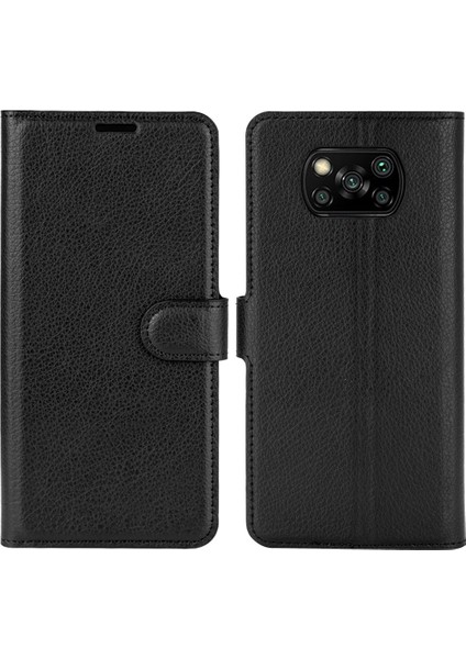 Xiaomi Poco X3 Nfc/poco X3-Black Için Litchi Cilt Cüzdan Deri Stand Kılıfı (Yurt Dışından)