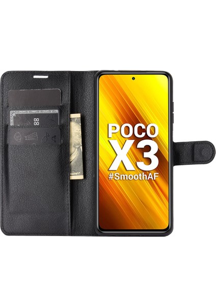 Xiaomi Poco X3 Nfc/poco X3-Black Için Litchi Cilt Cüzdan Deri Stand Kılıfı (Yurt Dışından)