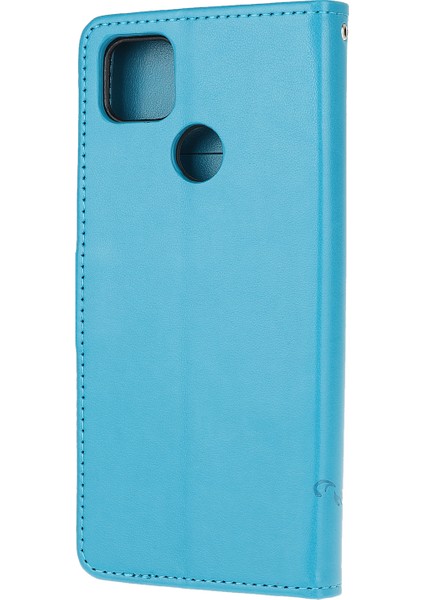 Baskı Kelebek Çiçekleri Deri Cüzdan Kılıfı Xiaomi Redmi 9c/9c Nfc-Mavi (Yurt Dışından)