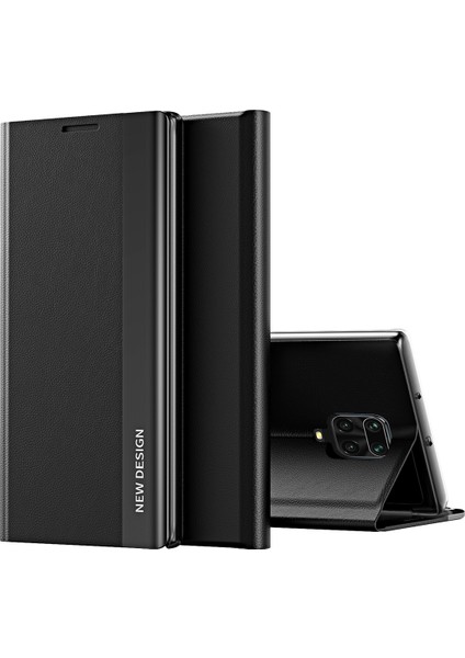 Damla Dayanıklı Pu Deri Telefon Stand Kılıfı Xiaomi Redmi Note 9s/9 Pro/9 Pro Max-Black (Yurt Dışından)