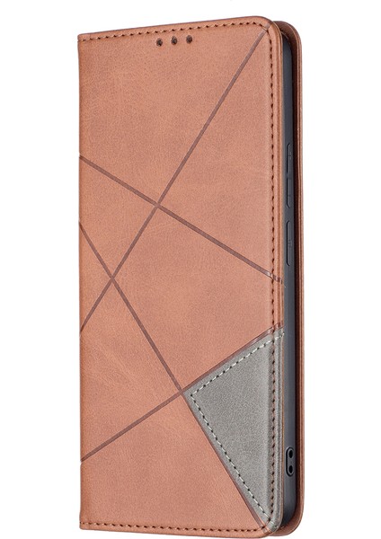 Rhombus Benzeri Baskılanmış Çizik Dirençli Manyetik Kapanma Kartı Yuvaları Tasarım Deri Telefon Kasası Xiaomi Redmi Note 11 Pro+ 5g/redmi Not 11 Pro 5g (Çin) (Mediatek) -Brown (Yurt Dışından)