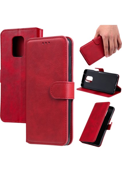 Classics Pu Deri Telefon Kasası Cüzdanı Xiaomi Redmi Için Manyetik Kapak Not 9s/9 Pro Max/9 Pro-Kırmızı (Yurt Dışından)
