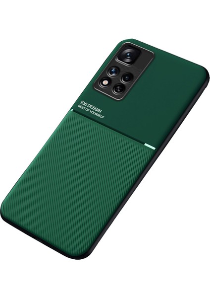 Cep Telefon Kılıfı Tpu+ Pu Deri Şok Geçirmez Telefon Kapağı Xiaomi Redmi Için Dahili Manyetik Metal Sayfası Not 11 Pro+ 5g/not 11 Pro 5g (Çin) (Mediatek) -Green (Yurt Dışından)