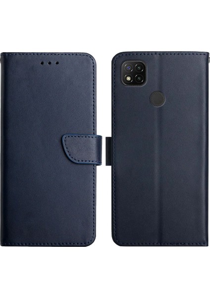 Nappa Doku Doku Düz Renk Orijinal Deri Dış Kapak+Yumuşak Tpu Iç Kabuk Yatay Stand Cüzdan Kılıfı Xiaomi Redmi 9c/redmi 9c Nfc-Mavi (Yurt Dışından)