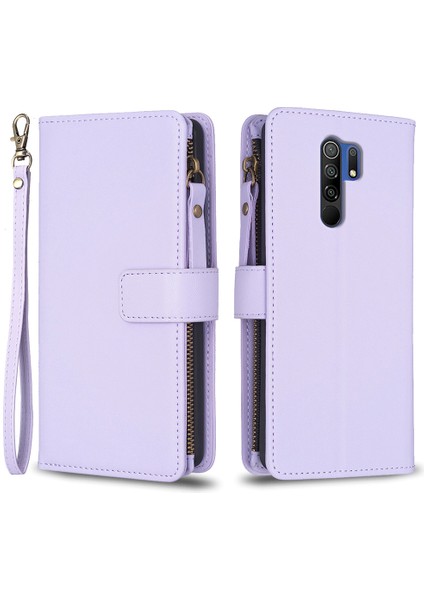 Xiaomi Redmi Için BF19 9 Anti-Dut Pu Deri Deri Cüzdan Fermuarlı Cep Telefon Kılıfı Stand Telefon Kapak Morası (Yurt Dışından)