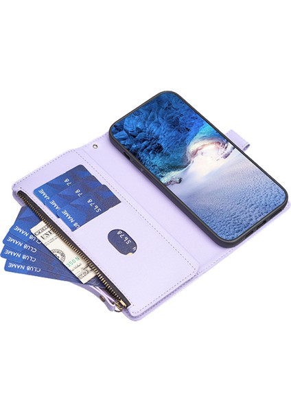 Xiaomi Redmi Için BF19 9 Anti-Dut Pu Deri Deri Cüzdan Fermuarlı Cep Telefon Kılıfı Stand Telefon Kapak Morası (Yurt Dışından)