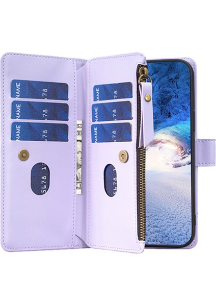 Xiaomi Redmi Için BF19 9 Anti-Dut Pu Deri Deri Cüzdan Fermuarlı Cep Telefon Kılıfı Stand Telefon Kapak Morası (Yurt Dışından)