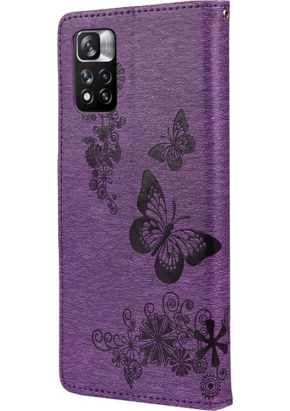 Folio Baskısal Kelebek Çiçek Flip Stand Cüzdan Deri Telefon Kılıfı Xiaomi Redmi Not 11 Pro+ 5g/note 11 Pro 5g (Çin) (Mediatek) -Purple (Yurt Dışından)