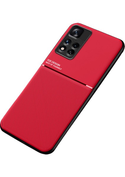 Cep Telefon Kılıfı Tpu+ Pu Deri Şok Geçirmez Telefon Kapağı Xiaomi Redmi Için Dahili Manyetik Metal Sayfası Not 11 Pro+ 5g/not 11 Pro 5g (Çin) (Mediatek) -Red (Yurt Dışından)