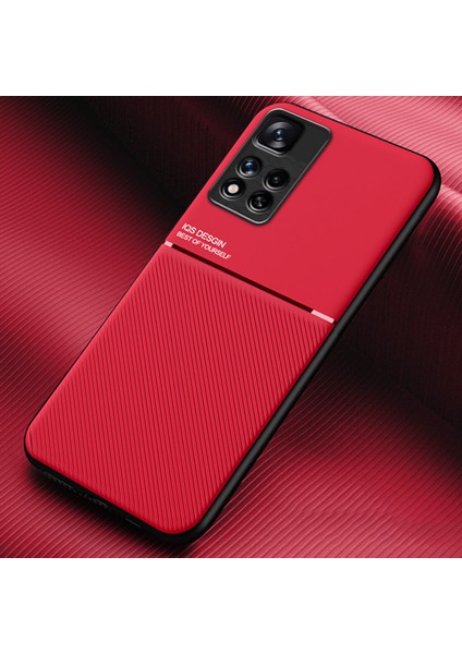 Cep Telefon Kılıfı Tpu+ Pu Deri Şok Geçirmez Telefon Kapağı Xiaomi Redmi Için Dahili Manyetik Metal Sayfası Not 11 Pro+ 5g/not 11 Pro 5g (Çin) (Mediatek) -Red (Yurt Dışından)