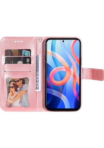 Xiaomi Redmi Için Not 11 5g (Çin) (Mediatek)/not 11T 5g/not 11S 5g Çiçek Çift Seçmeli Manyetik Kelpalı Pu Deri Stand Cüzdan Telefon Kılıfı El Strap-Rose Gold ile (Yurt Dışından)