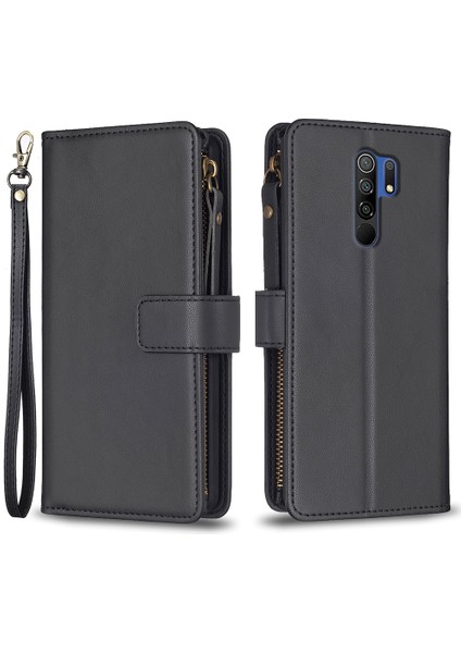 Xiaomi Redmi Için BF19 9 Anti-Dut Pu Deri Deri Cüzdan Fermuarlı Cep Telefon Kılıfı Stand Telefon Kapağı Black (Yurt Dışından)