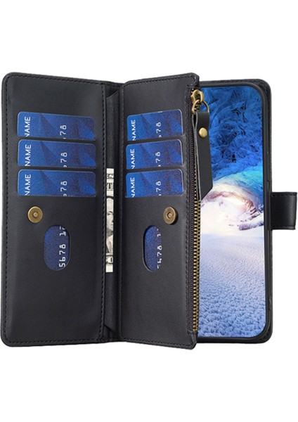 Xiaomi Redmi Için BF19 9 Anti-Dut Pu Deri Deri Cüzdan Fermuarlı Cep Telefon Kılıfı Stand Telefon Kapağı Black (Yurt Dışından)