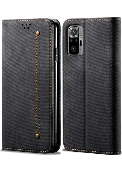 Vintage Style Cüzdan Stand Kot Koku Doku Deri Deri Telefon Kapağı Xiaomi Redmi Note 10 Pro/note 10 Pro (Hindistan)/note 10 Pro Max-Black (Yurt Dışından)