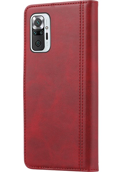 Deri Cüzdan Stand Telefon Kılıfı Xiaomi Için Redmi Note 10 Pro/not 10 Pro Max-Red (Yurt Dışından)