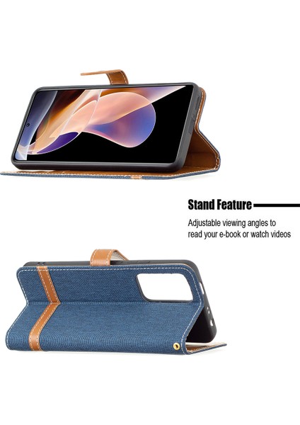 Jeans Kumaş Ekleme Manyetik Toka Pu Deri Kabuk Standı Cüzdan Telefon Kasası Xiaomi Redmi Için Kordon ile Telefon Kılıfı Not 11 Pro 5g (Çin) (Mediatek)/not 11 Pro+ 5g-Dark Mavi (Yurt Dışından) fırsatları