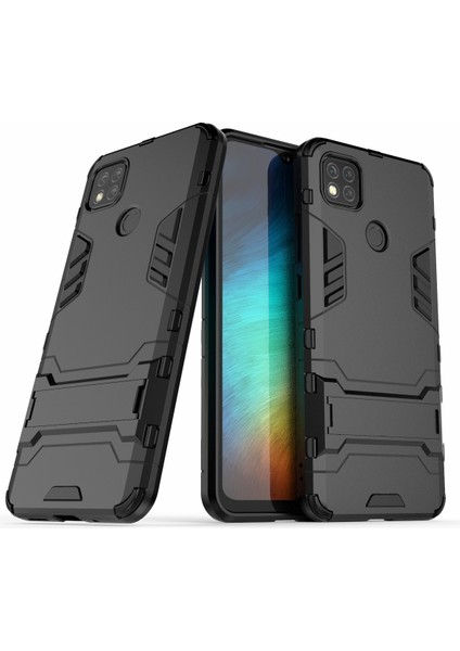 2 Arada 1 Pc+Tpu Hibrit Telefon Kılıfı, Xiaomi Redmi 9c/9c Nfc-Black Için Görünmez Katlanır Kickstand (Yurt Dışından)