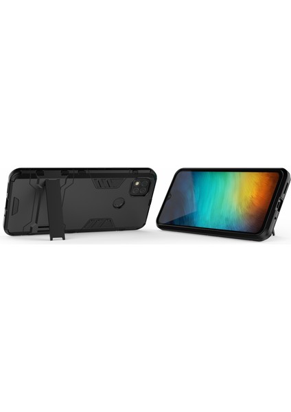 2 Arada 1 Pc+Tpu Hibrit Telefon Kılıfı, Xiaomi Redmi 9c/9c Nfc-Black Için Görünmez Katlanır Kickstand (Yurt Dışından)