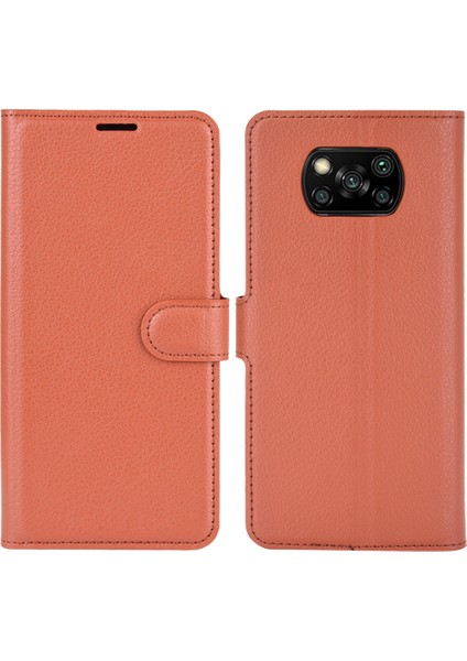 Xiaomi Poco X3 Nfc/poco X3-Brown Için Litchi Cilt Cüzdan Deri Stand Kılıfı (Yurt Dışından)
