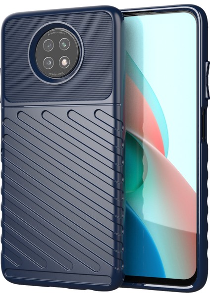 Thunder Serisi Twill Doku Kalınlaşmış Tpu Koruyucu Kapak Kılıfı Xiaomi Redmi Note 9t 5g/not 9 5g-Mavi (Yurt Dışından)