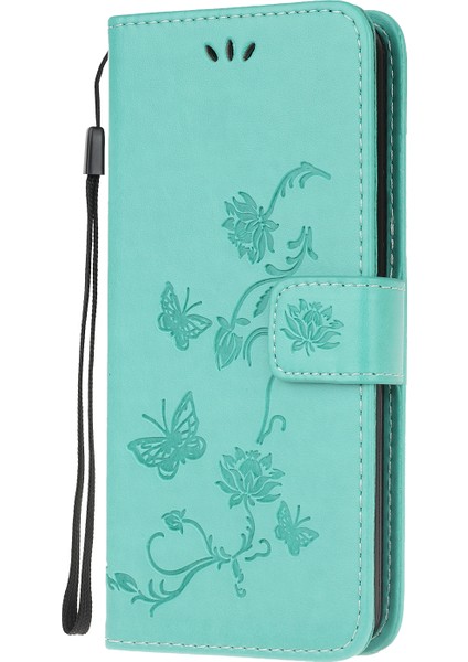 Baskı Kelebek Çiçekleri Deri Cüzdan Kılıfı Xiaomi Redmi 9c/9c Nfc-Green (Yurt Dışından)