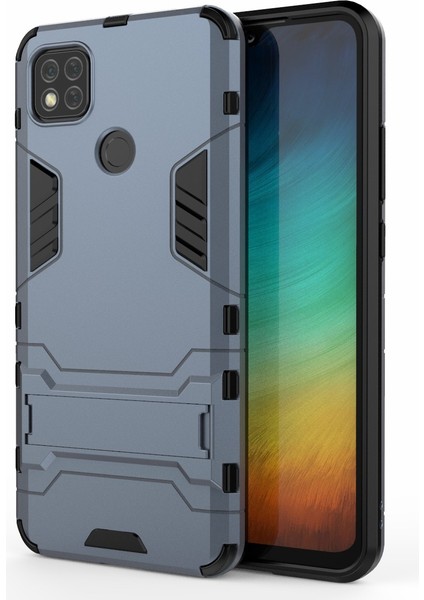2 Arada 1 Pc+Tpu Hibrit Telefon Kılıfı, Xiaomi Redmi 9c/9c Nfc-Blue Için Görünmez Katlanır Kickstand (Yurt Dışından)