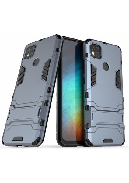 2 Arada 1 Pc+Tpu Hibrit Telefon Kılıfı, Xiaomi Redmi 9c/9c Nfc-Blue Için Görünmez Katlanır Kickstand (Yurt Dışından)