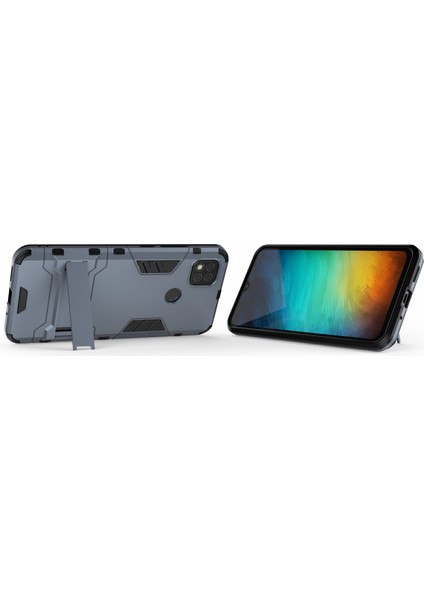 2 Arada 1 Pc+Tpu Hibrit Telefon Kılıfı, Xiaomi Redmi 9c/9c Nfc-Blue Için Görünmez Katlanır Kickstand (Yurt Dışından)