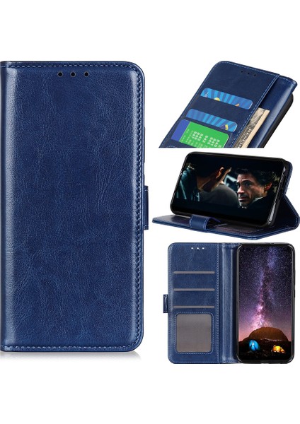 Çılgın At Cüzdanı Stand Deri Telefon Kapağı Xiaomi Redmi 9c/9c Nfc-Mavi (Yurt Dışından)