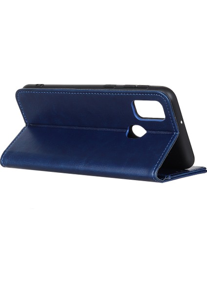 Çılgın At Cüzdanı Stand Deri Telefon Kapağı Xiaomi Redmi 9c/9c Nfc-Mavi (Yurt Dışından)