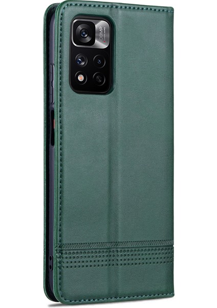 Anti-Fall Iyi Korunmuş Otomatik Emici Cüzdan Tasarımı Pu Deri Telefon Standı Kapak Kasası Xiaomi Redmi Note 11 Pro 5g (Çin) (Mediatek)/11 Pro+ 5g-Green (Yurt Dışından) modelleri