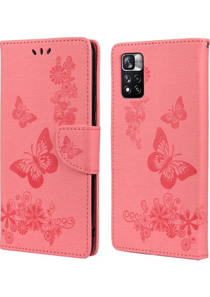 Folio Baskısal Kelebek Çiçek Flip Stand Cüzdan Deri Telefon Kılıfı Xiaomi Redmi Not 11 Pro+ 5g/note 11 Pro 5g (Çin) (Mediatek) -Pink (Yurt Dışından)
